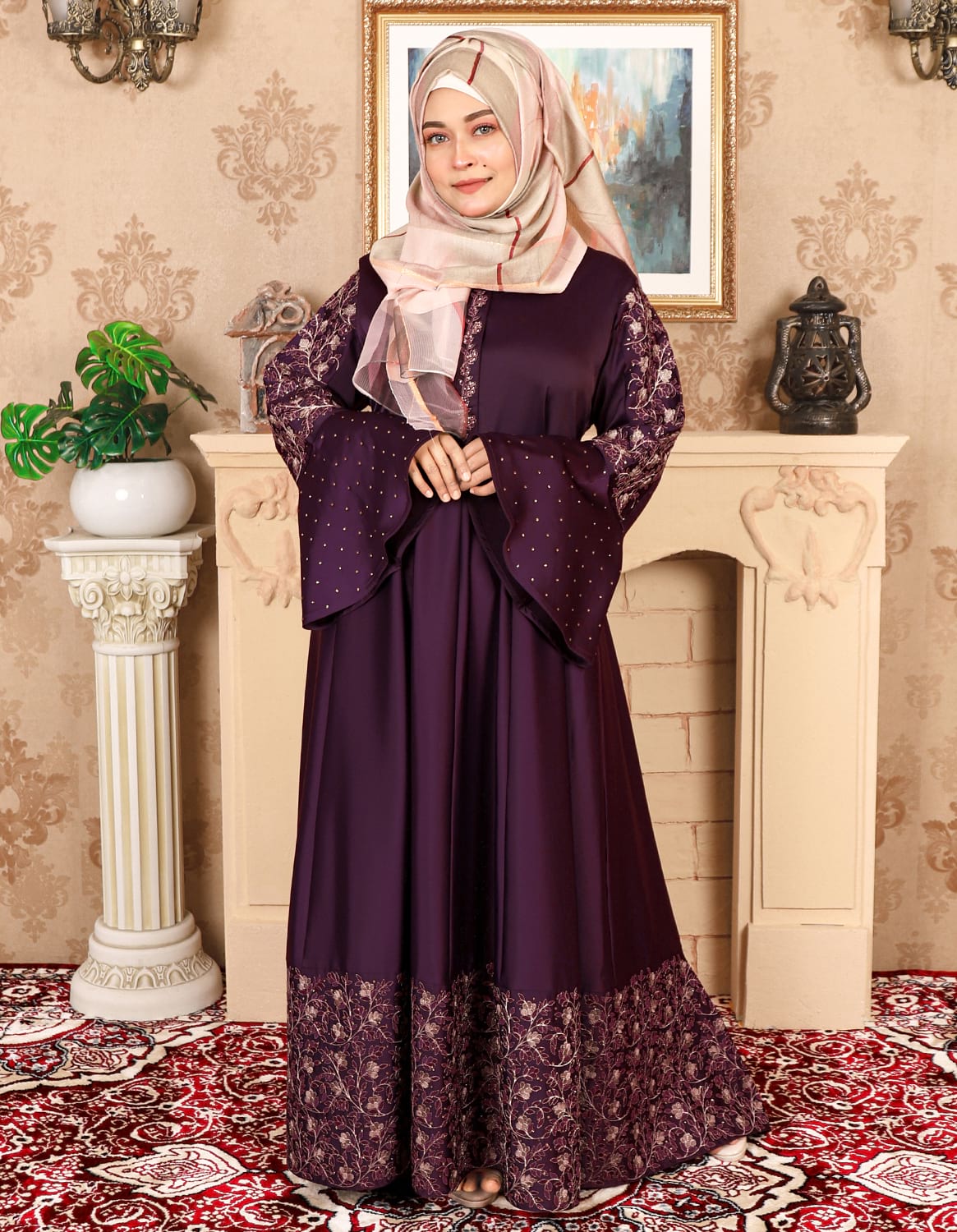 Deep Purple Color Gown Borka with Embroidery & Stone Work